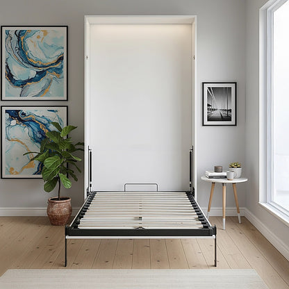 King-single Wall Bed in White Gloss - Space Saving Murphy Bed Kit with Black Door Handle V63-953861