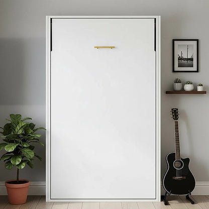King-single Wall Bed in White Gloss - Space Saving Murphy Bed Kit with Gold Door Handle V63-953871