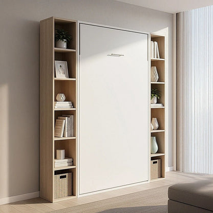 King-single Wall Bed in White – Space Saving Murphy Bed Kit with Black Door Handle