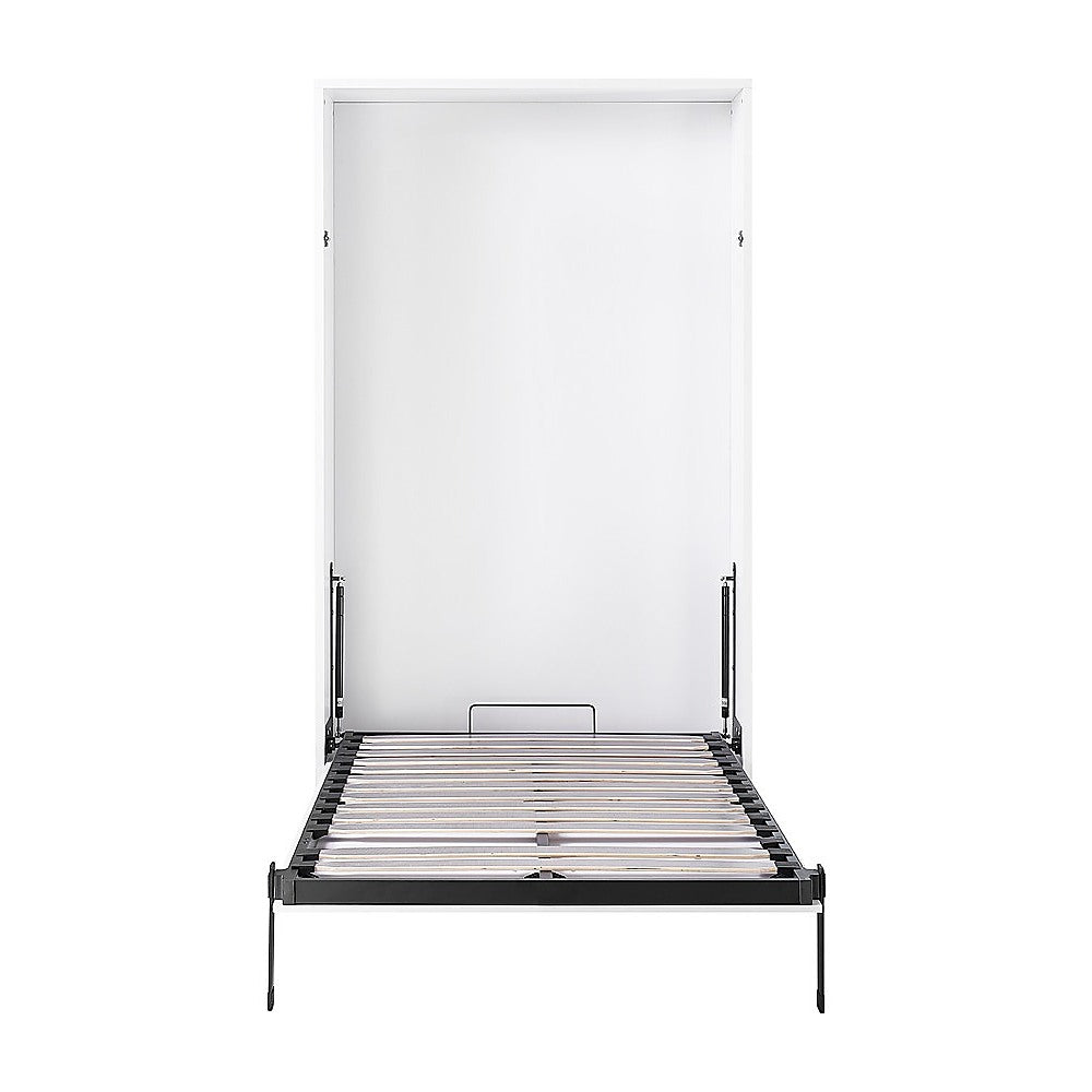 King-single Wall Bed in White - Space Saving Murphy Bed Kit with Black Door Handle V63-953891