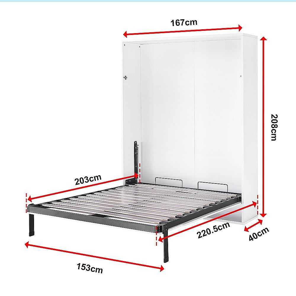 Queen Wall Bed in White – Space Saving Murphy Bed Kit with Silver Door Handle