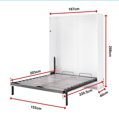 Queen Wall Bed in White – Space Saving Murphy Bed Kit with Silver Door Handle
