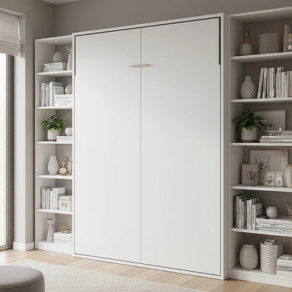 Queen Wall Bed in White - Space Saving Murphy Bed Kit with Silver Door Handle V63-953911
