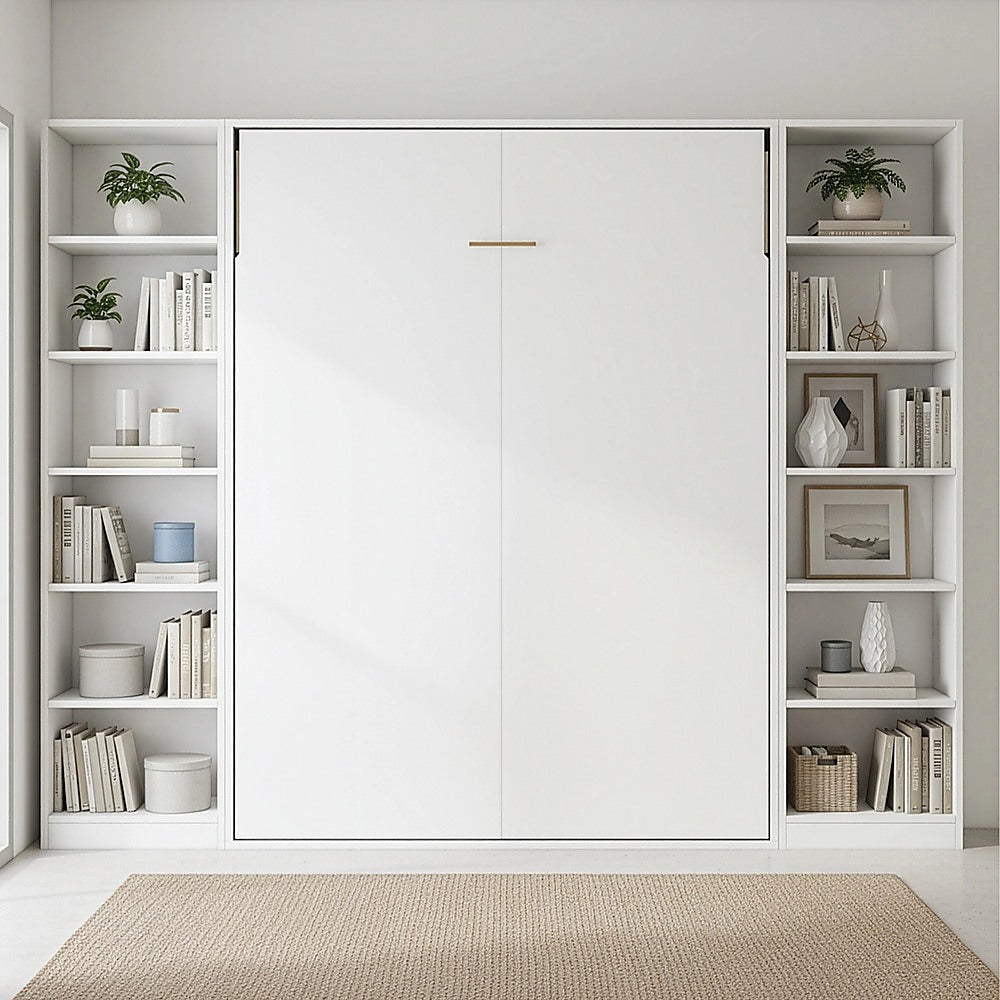 Queen Wall Bed in White - Space Saving Murphy Bed Kit with Black Door Handle V63-953921