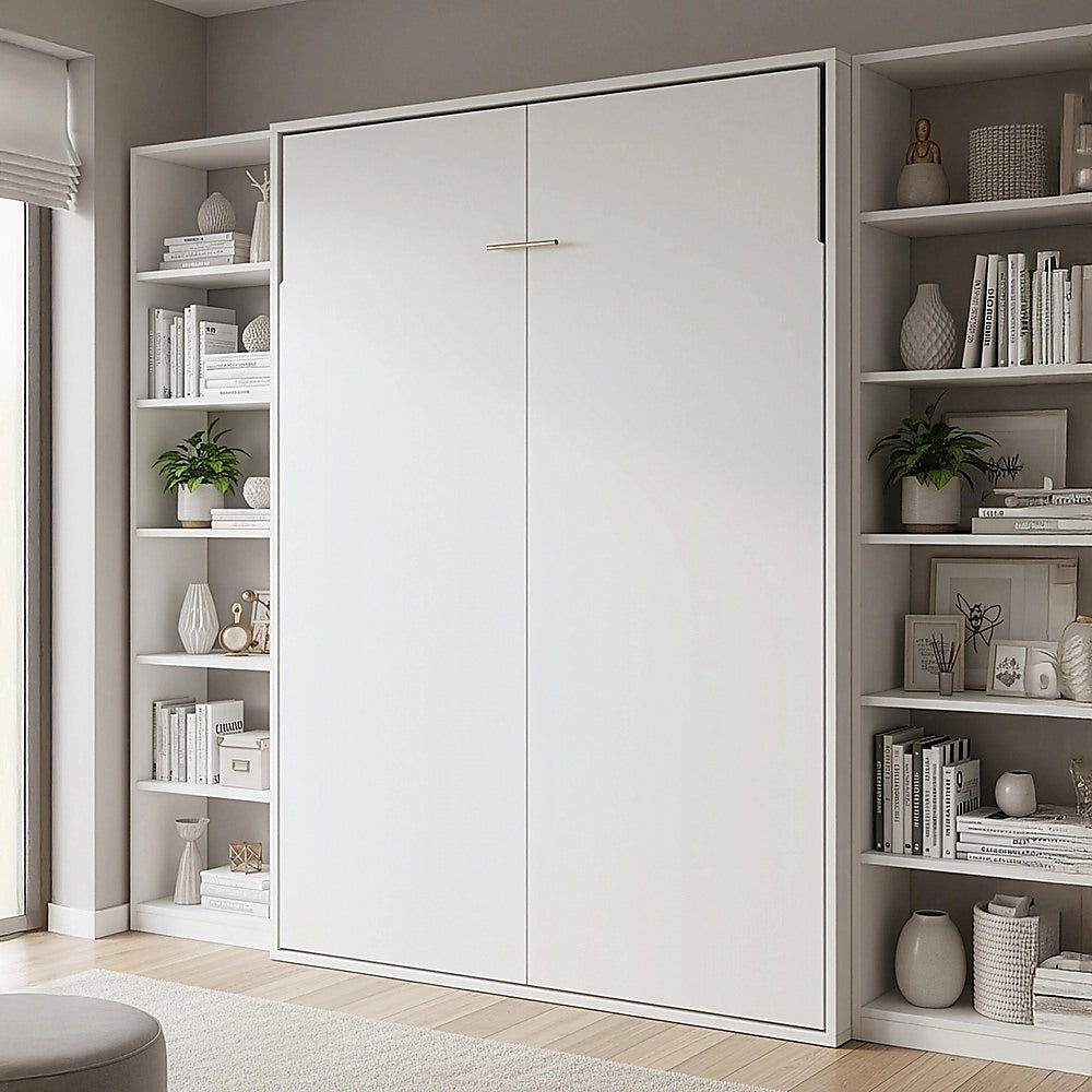 Queen Wall Bed in White - Space Saving Murphy Bed Kit with Black Door Handle V63-953921