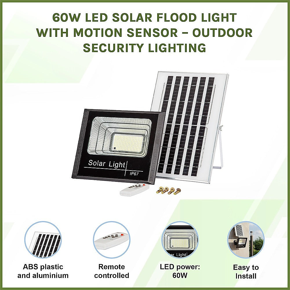 60W LED Solar Flood Light with Motion Sensor - Outdoor Security Lighting V63-953951