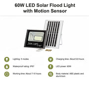 60W LED Solar Flood Light with Motion Sensor - Outdoor Security Lighting V63-953951