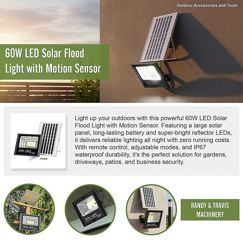 60W LED Solar Flood Light with Motion Sensor - Outdoor Security Lighting V63-953951