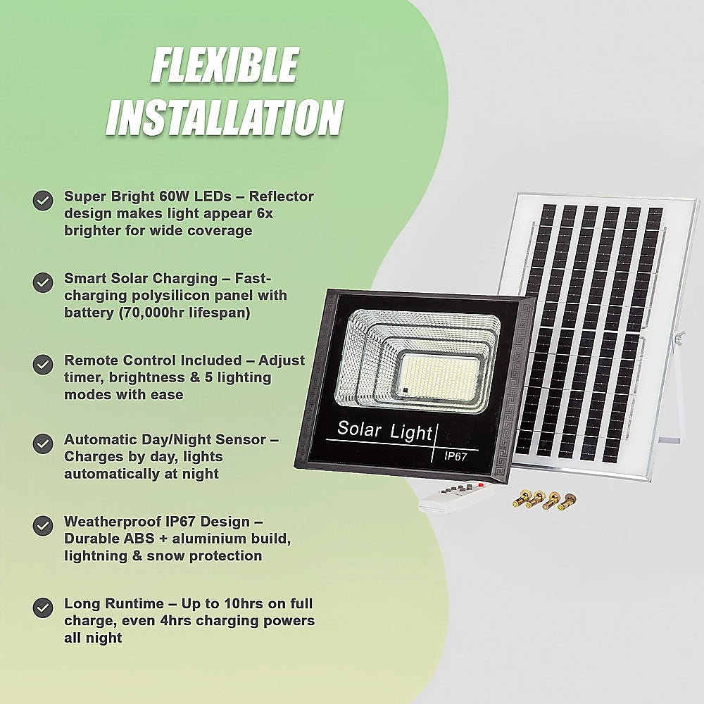 60W LED Solar Flood Light with Motion Sensor - Outdoor Security Lighting V63-953951