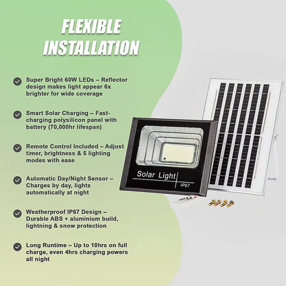 60W LED Solar Flood Light with Motion Sensor - Outdoor Security Lighting V63-953951