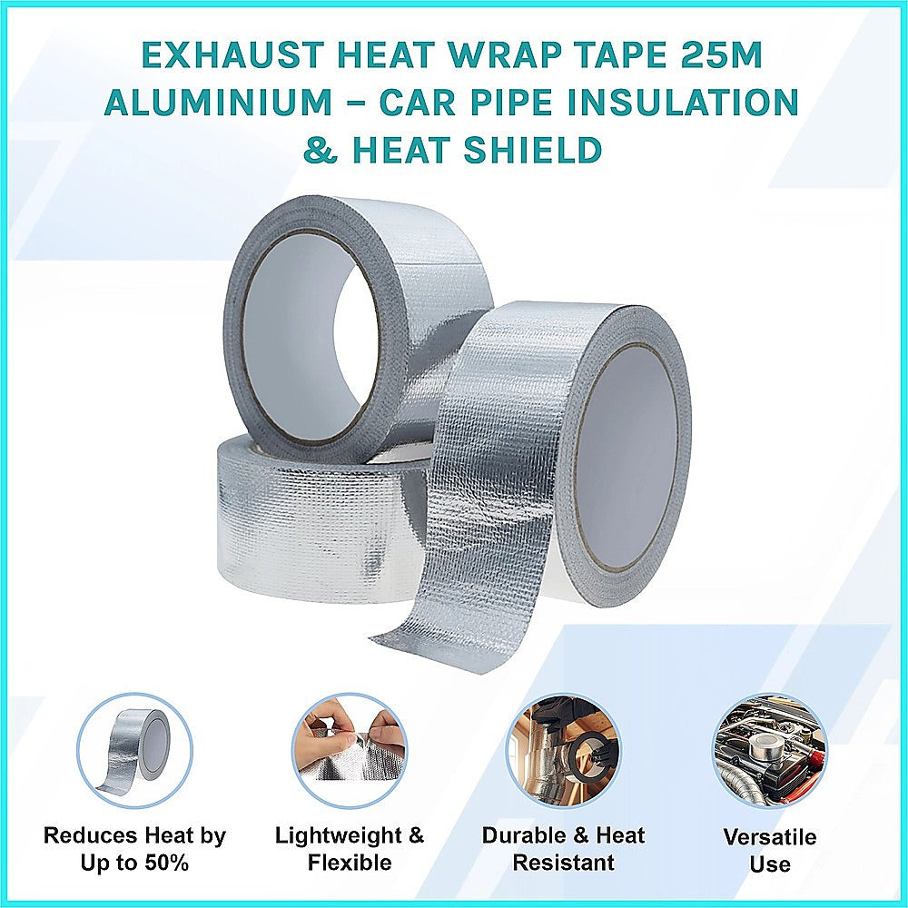 Exhaust Heat Wrap Tape 25m Aluminium - Car Pipe Insulation & Heat Shield V63-953961