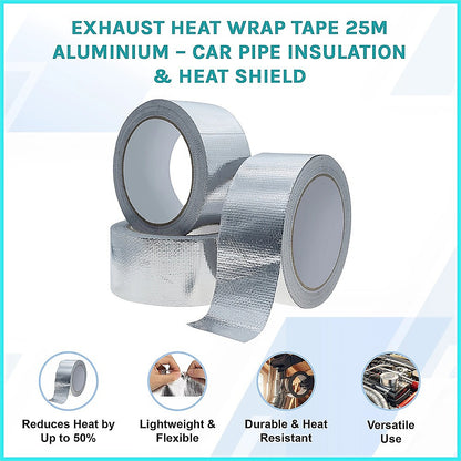 Exhaust Heat Wrap Tape 25m Aluminium - Car Pipe Insulation & Heat Shield V63-953961