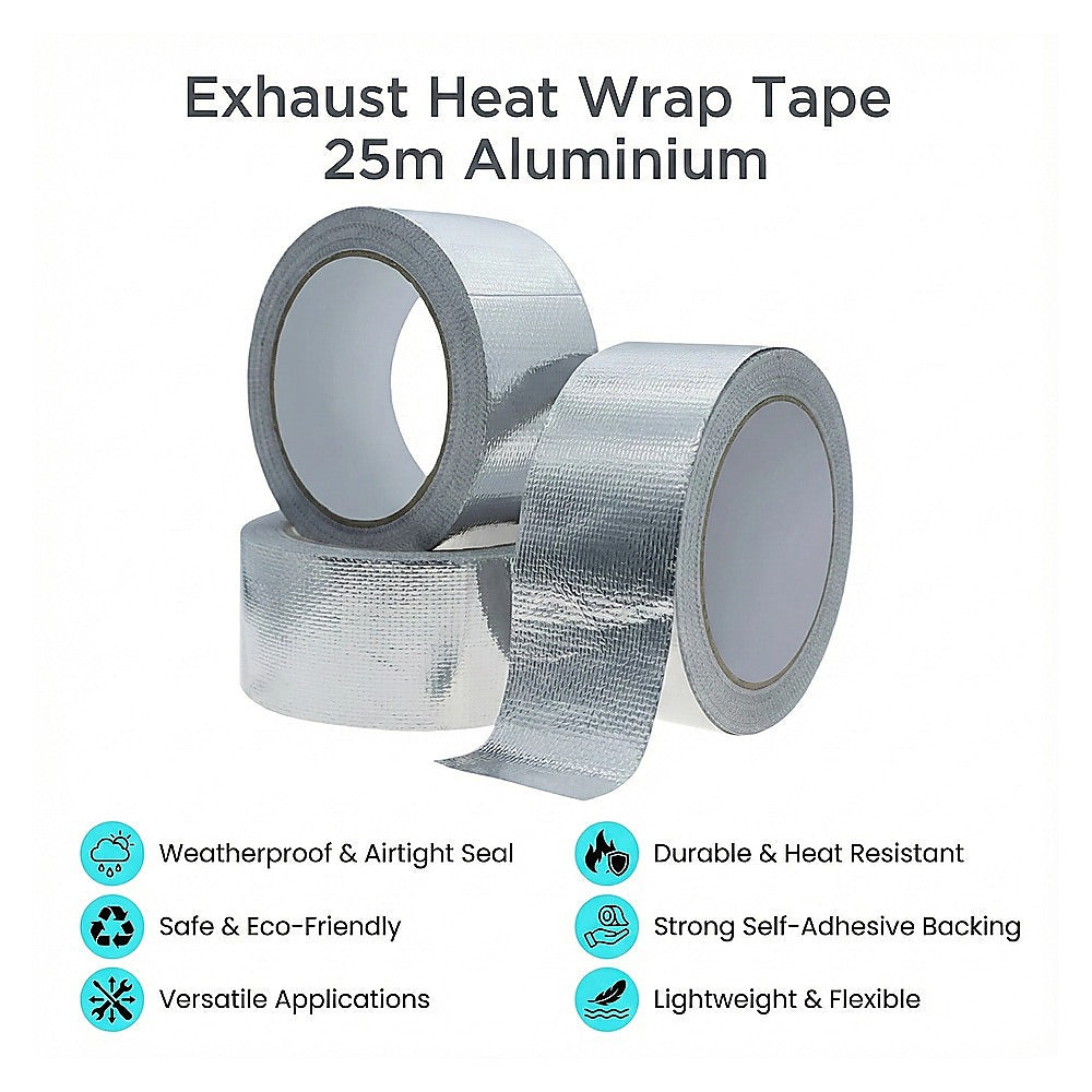 Exhaust Heat Wrap Tape 25m Aluminium - Car Pipe Insulation & Heat Shield V63-953961