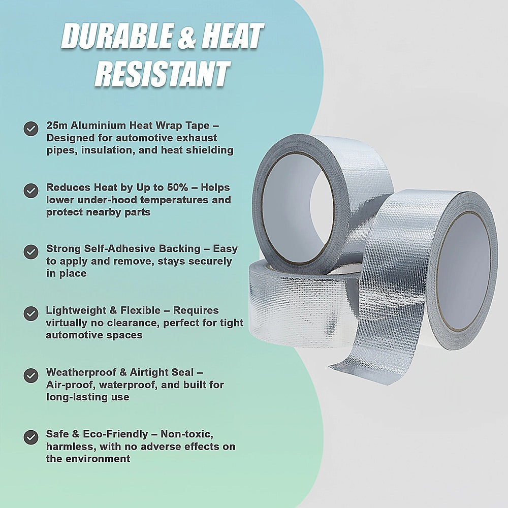 Exhaust Heat Wrap Tape 25m Aluminium - Car Pipe Insulation & Heat Shield V63-953961