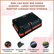 600L Car Roof Bag Cargo Carrier - Large Waterproof Rooftop Luggage Rack Storage V63-953991