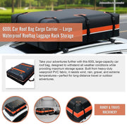 600L Car Roof Bag Cargo Carrier - Large Waterproof Rooftop Luggage Rack Storage V63-953991