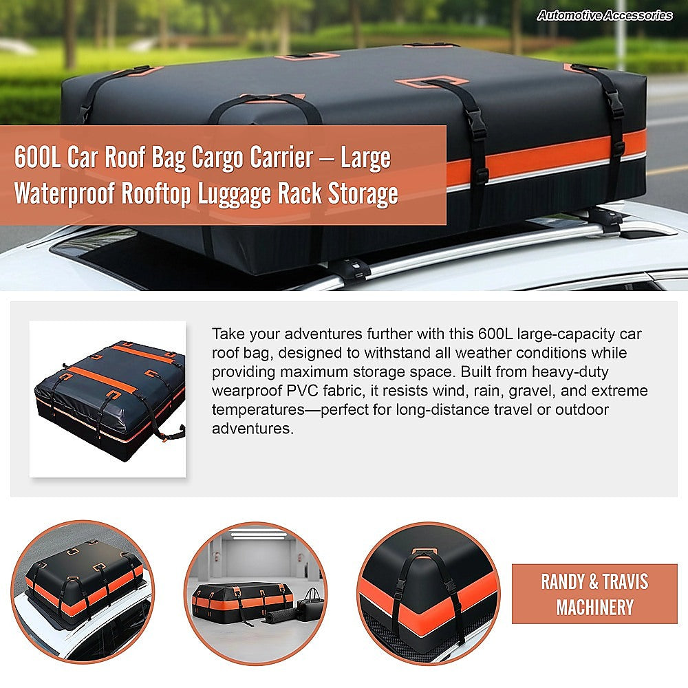 600L Car Roof Bag Cargo Carrier - Large Waterproof Rooftop Luggage Rack Storage V63-953991
