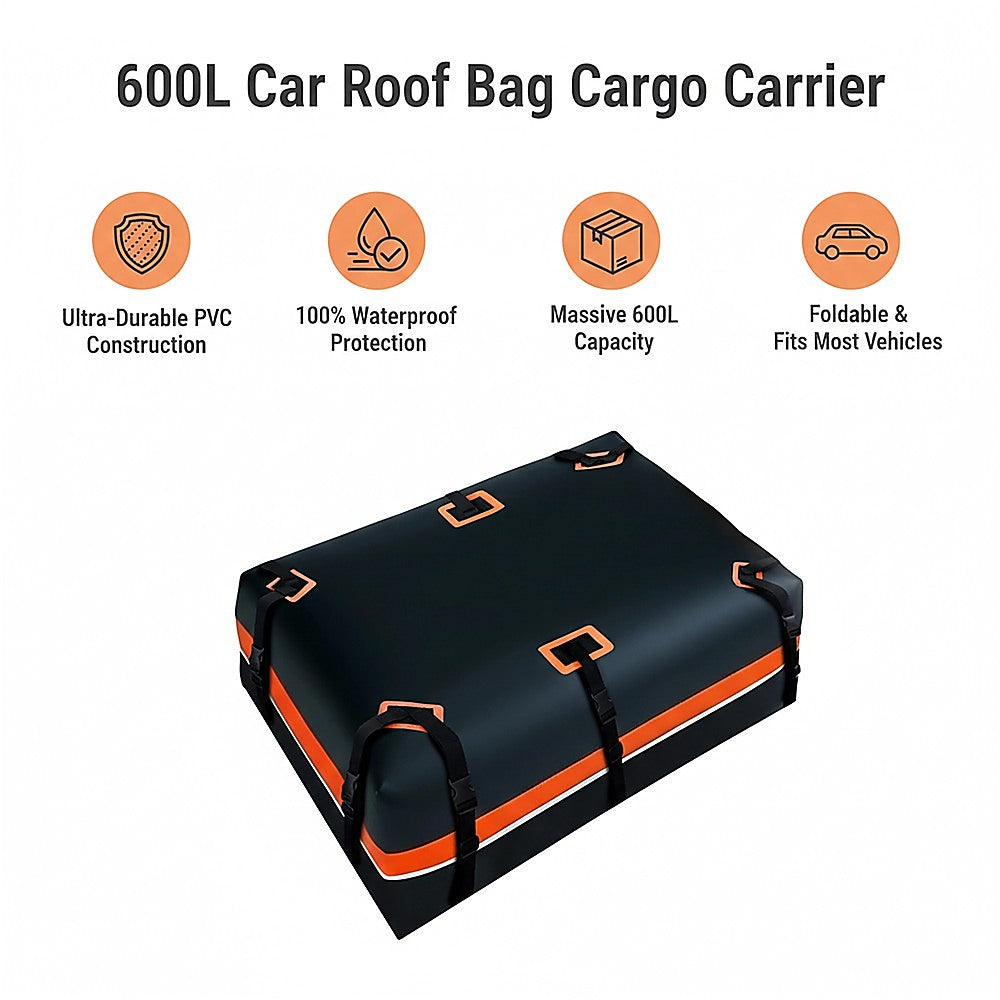 600L Car Roof Bag Cargo Carrier - Large Waterproof Rooftop Luggage Rack Storage V63-953991