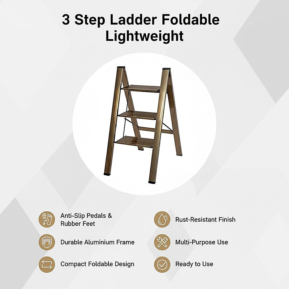 3 Step Ladder Foldable Lightweight - Anti-Slip Safety Stool for Home & Office V63-954011