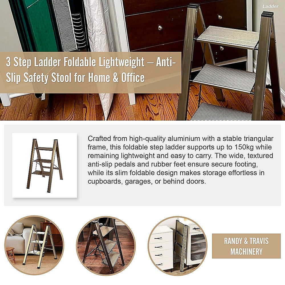 3 Step Ladder Foldable Lightweight - Anti-Slip Safety Stool for Home & Office V63-954011