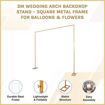 3m Wedding Arch Backdrop Stand - Square Metal Frame for Balloons & Flowers V63-954041