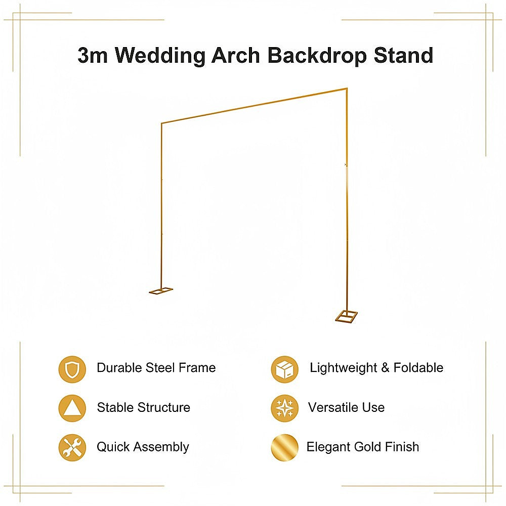 3m Wedding Arch Backdrop Stand - Square Metal Frame for Balloons & Flowers V63-954041