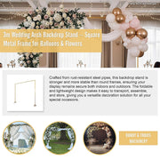 3m Wedding Arch Backdrop Stand - Square Metal Frame for Balloons & Flowers V63-954041