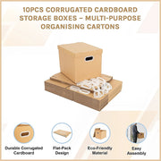 10Pcs Corrugated Cardboard Storage Boxes - Multi-Purpose Organising Cartons V63-954051