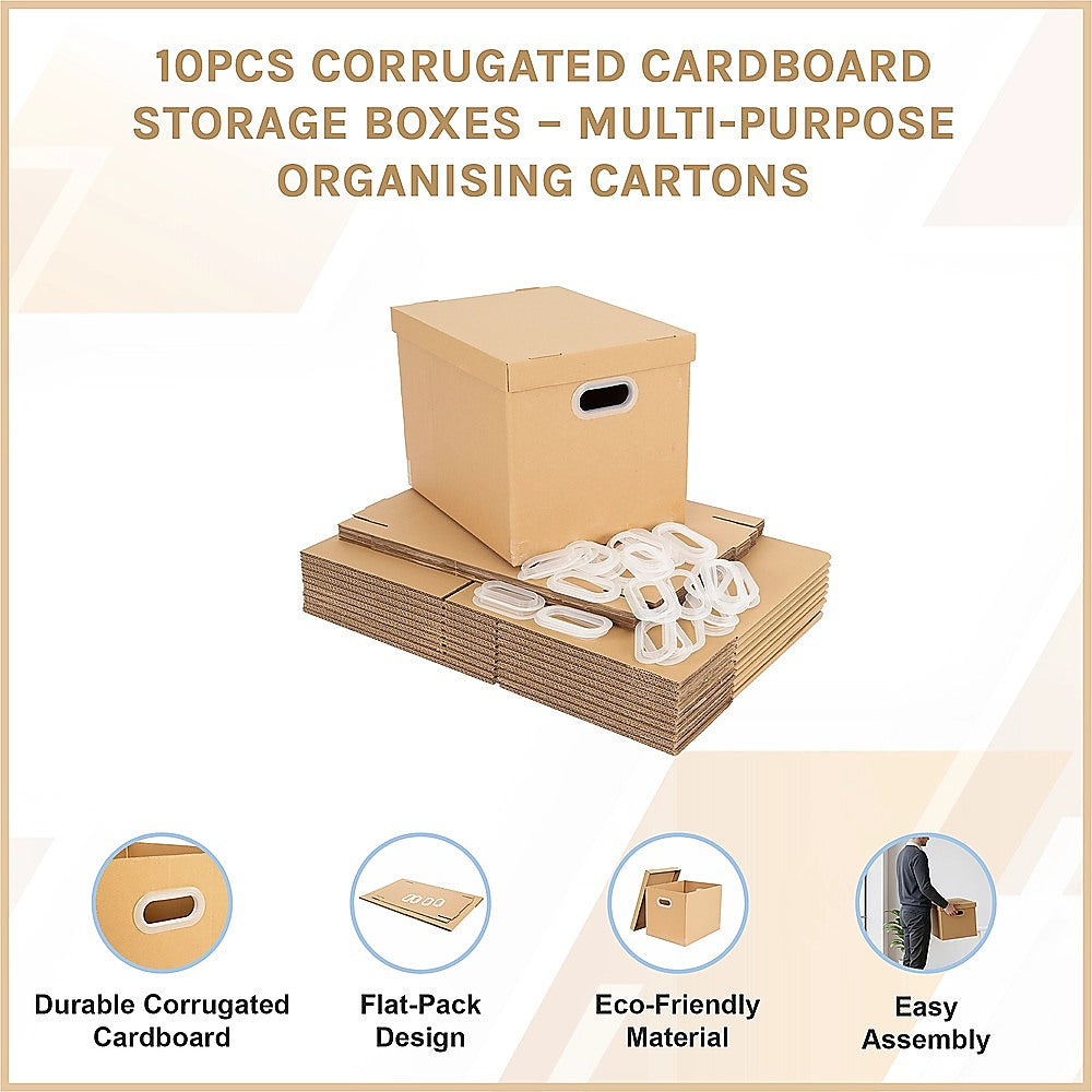10Pcs Corrugated Cardboard Storage Boxes - Multi-Purpose Organising Cartons V63-954051