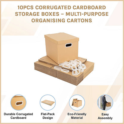 10Pcs Corrugated Cardboard Storage Boxes - Multi-Purpose Organising Cartons V63-954051