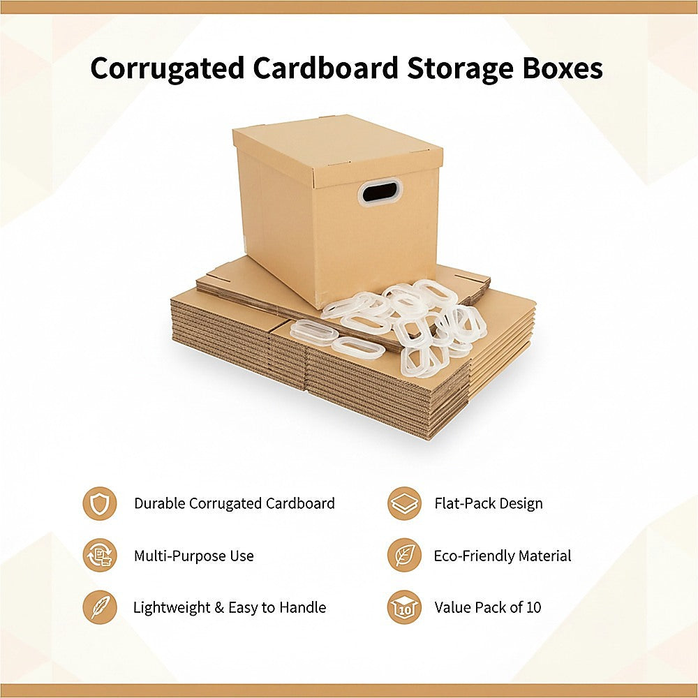 10Pcs Corrugated Cardboard Storage Boxes - Multi-Purpose Organising Cartons V63-954051