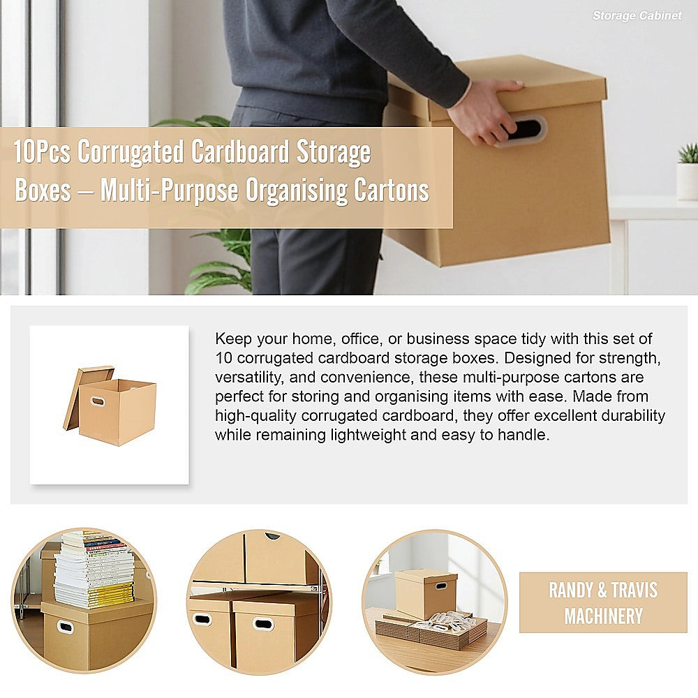 10Pcs Corrugated Cardboard Storage Boxes - Multi-Purpose Organising Cartons V63-954051