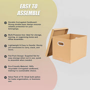 10Pcs Corrugated Cardboard Storage Boxes - Multi-Purpose Organising Cartons V63-954051