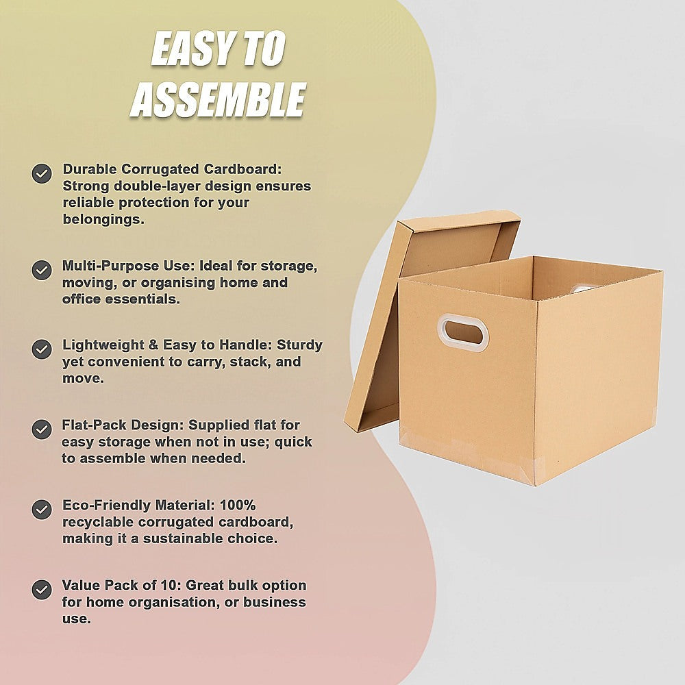 10Pcs Corrugated Cardboard Storage Boxes - Multi-Purpose Organising Cartons V63-954051