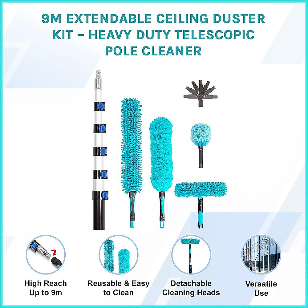 9m Extendable Ceiling Duster Kit - Heavy Duty Telescopic Pole Cleaner V63-954071