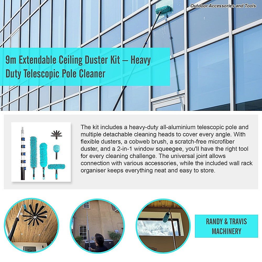 9m Extendable Ceiling Duster Kit - Heavy Duty Telescopic Pole Cleaner V63-954071