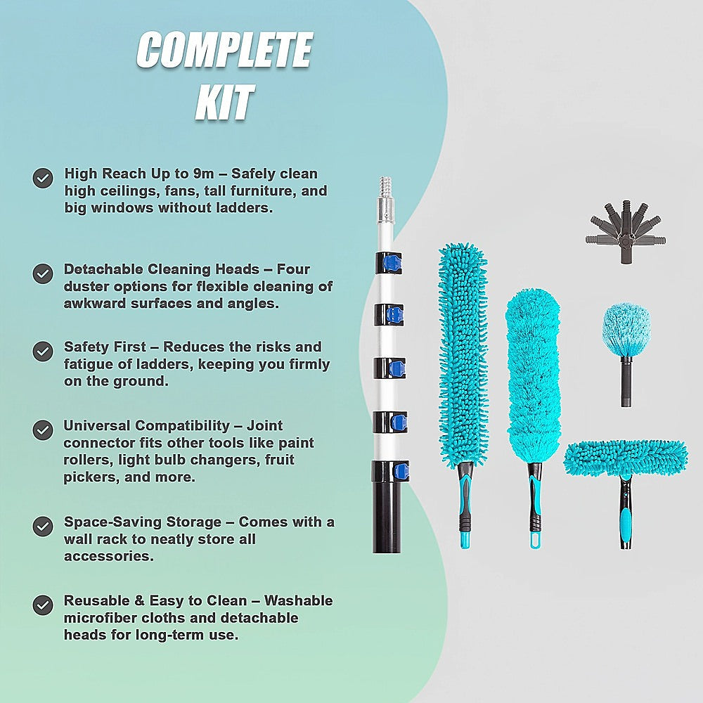 9m Extendable Ceiling Duster Kit - Heavy Duty Telescopic Pole Cleaner V63-954071
