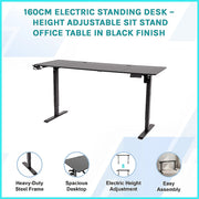 160cm Electric Standing Desk - Height Adjustable Sit Stand Office Table in Black V63-954081