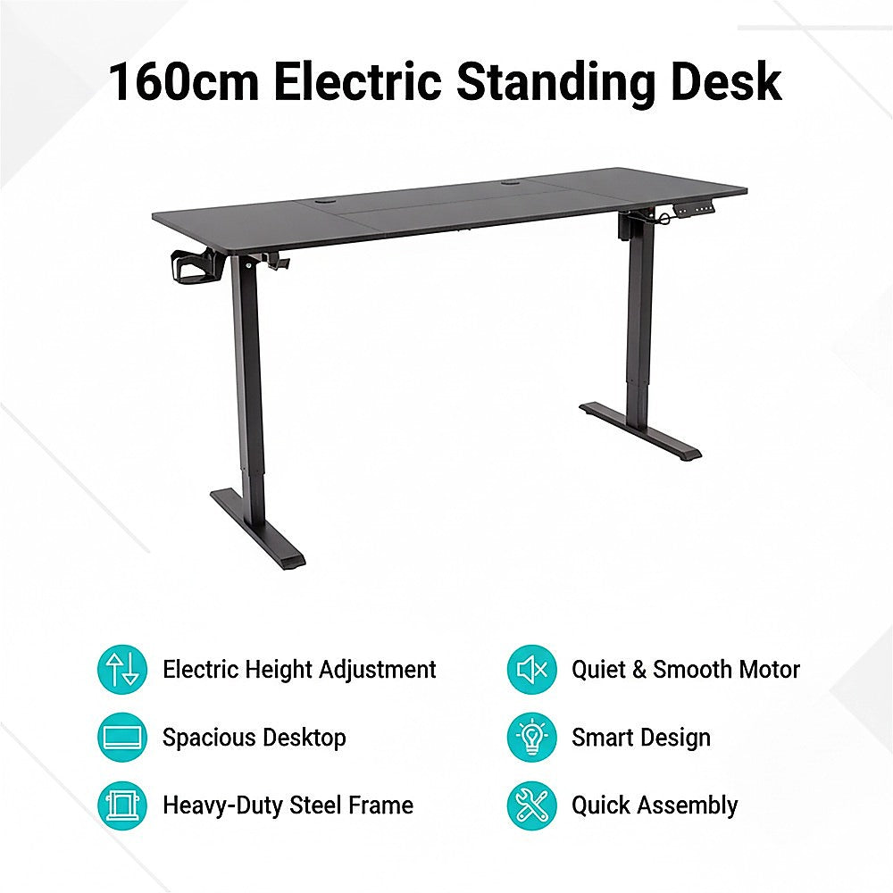 160cm Electric Standing Desk - Height Adjustable Sit Stand Office Table in Black V63-954081