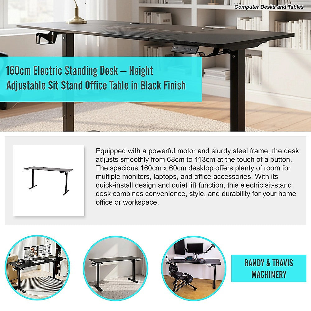 160cm Electric Standing Desk - Height Adjustable Sit Stand Office Table in Black V63-954081
