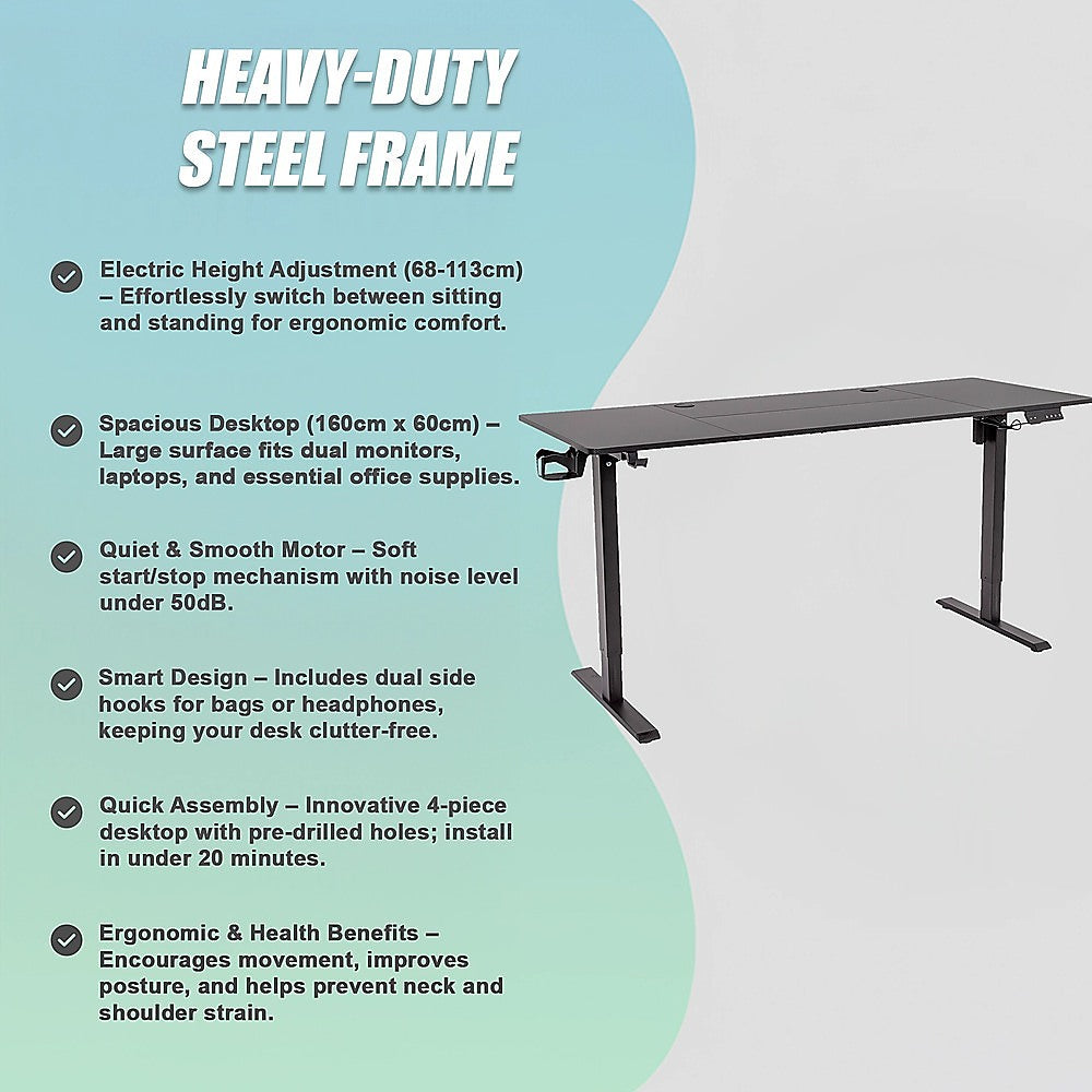 160cm Electric Standing Desk - Height Adjustable Sit Stand Office Table in Black V63-954081
