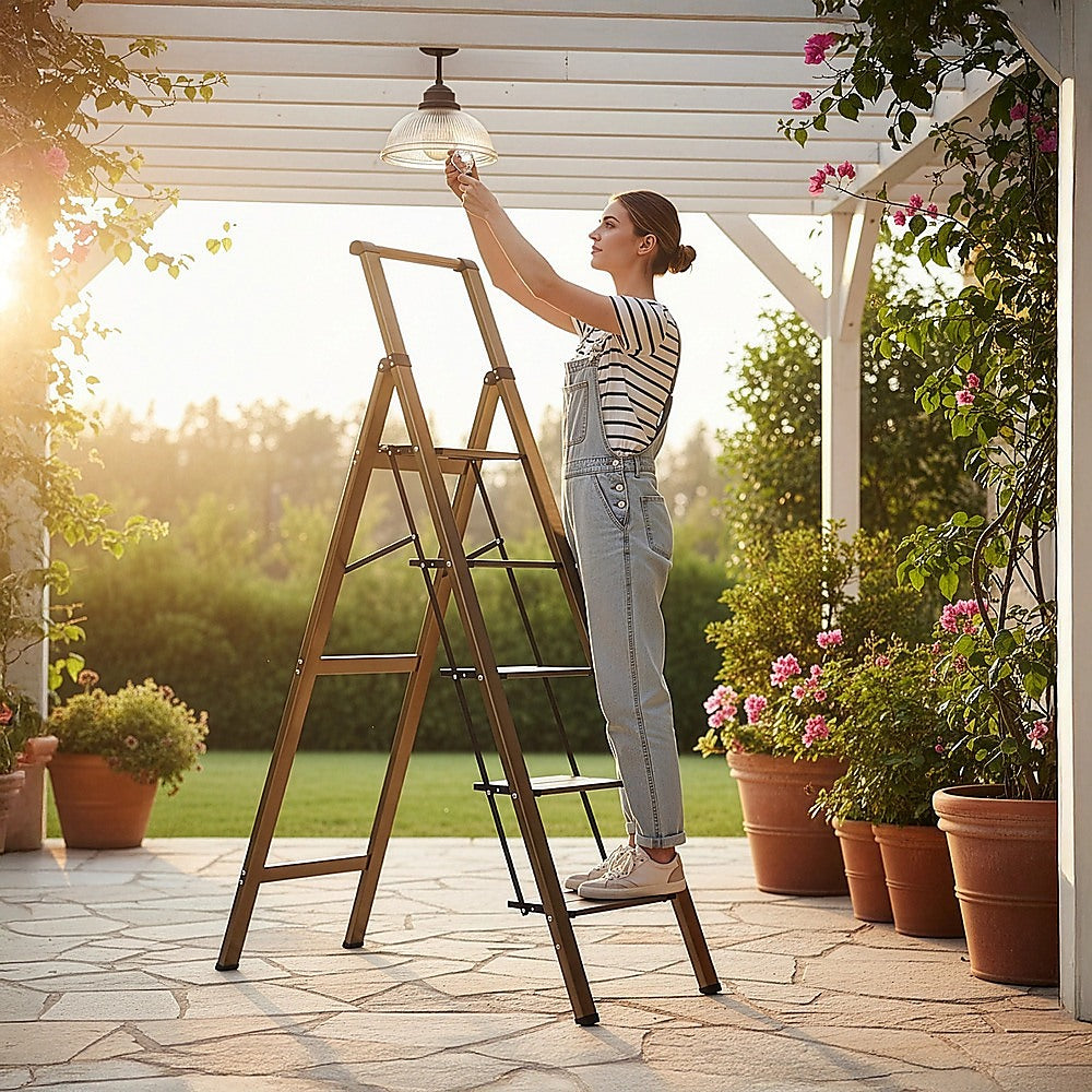 5 Step Ladder - Foldable Lightweight Aluminium with Anti-Slip Pedals V63-954091