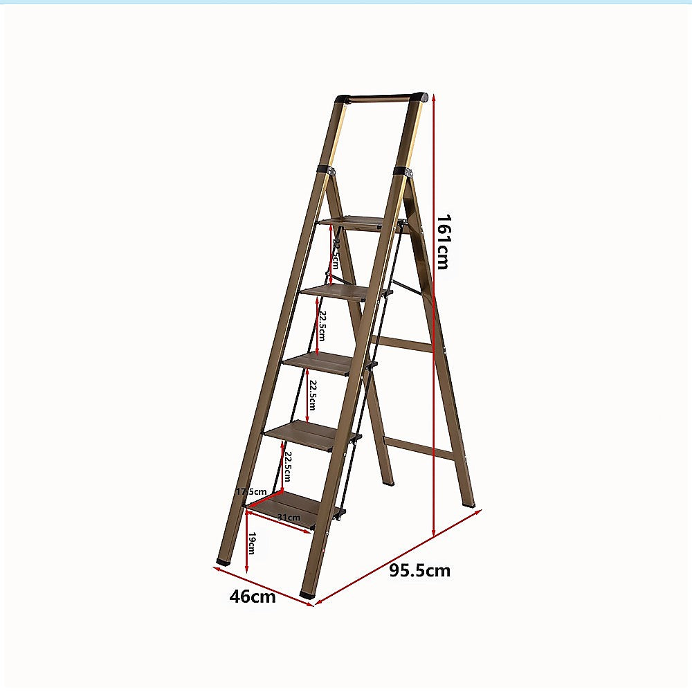 5 Step Ladder - Foldable Lightweight Aluminium with Anti-Slip Pedals V63-954091