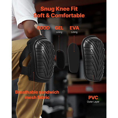 Heavy Duty Work Knee Pads - Construction Safety Pads with Soft Foam & Gel Cushion for All-Day Comfort V63-954121