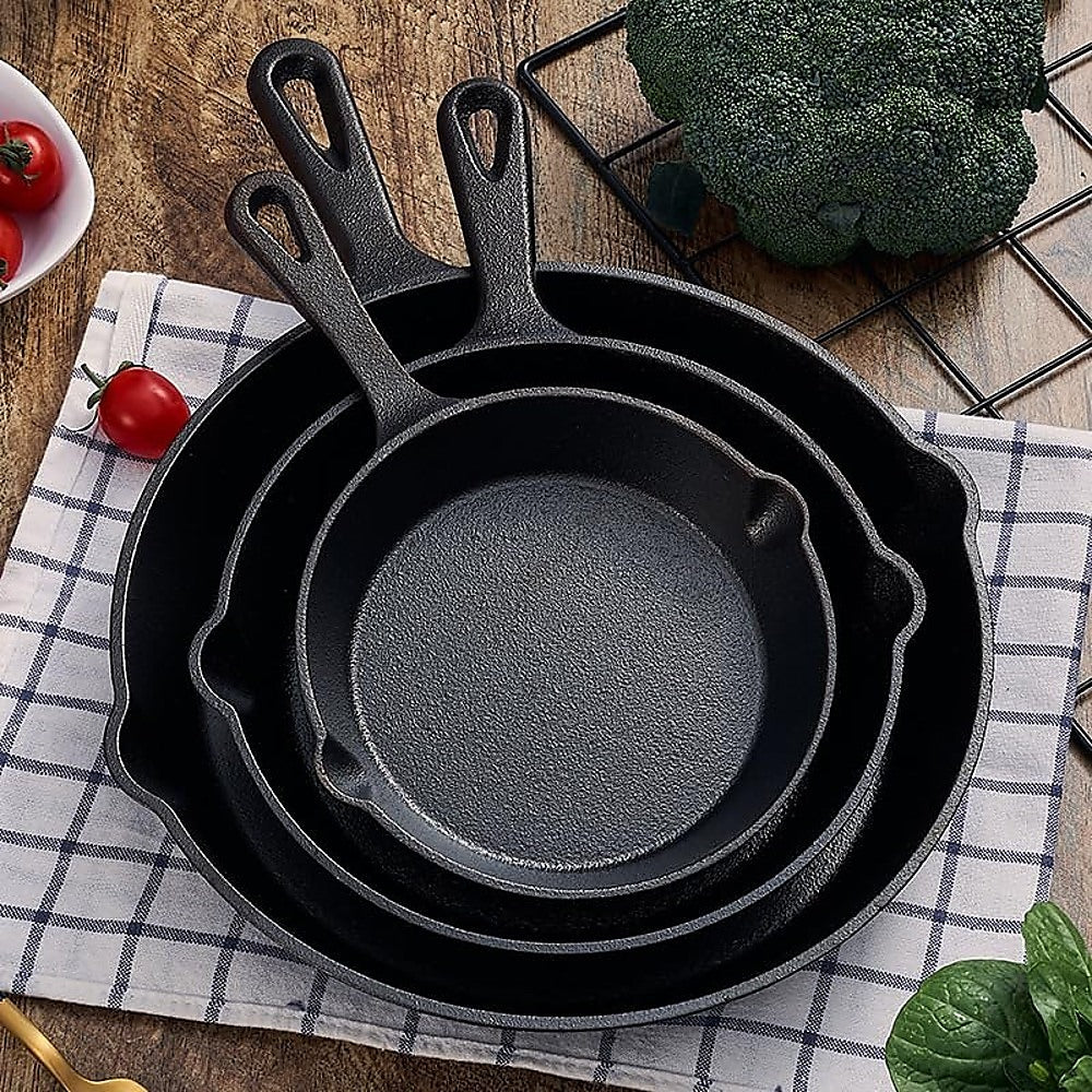 Chef Cast Iron Frying Pan Set - 3PCS Skillet, Grill & Oven Cookware for Home Cooking V63-954131
