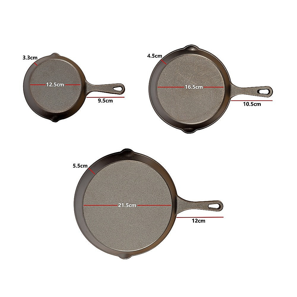 Chef Cast Iron Frying Pan Set - 3PCS Skillet, Grill & Oven Cookware for Home Cooking V63-954131