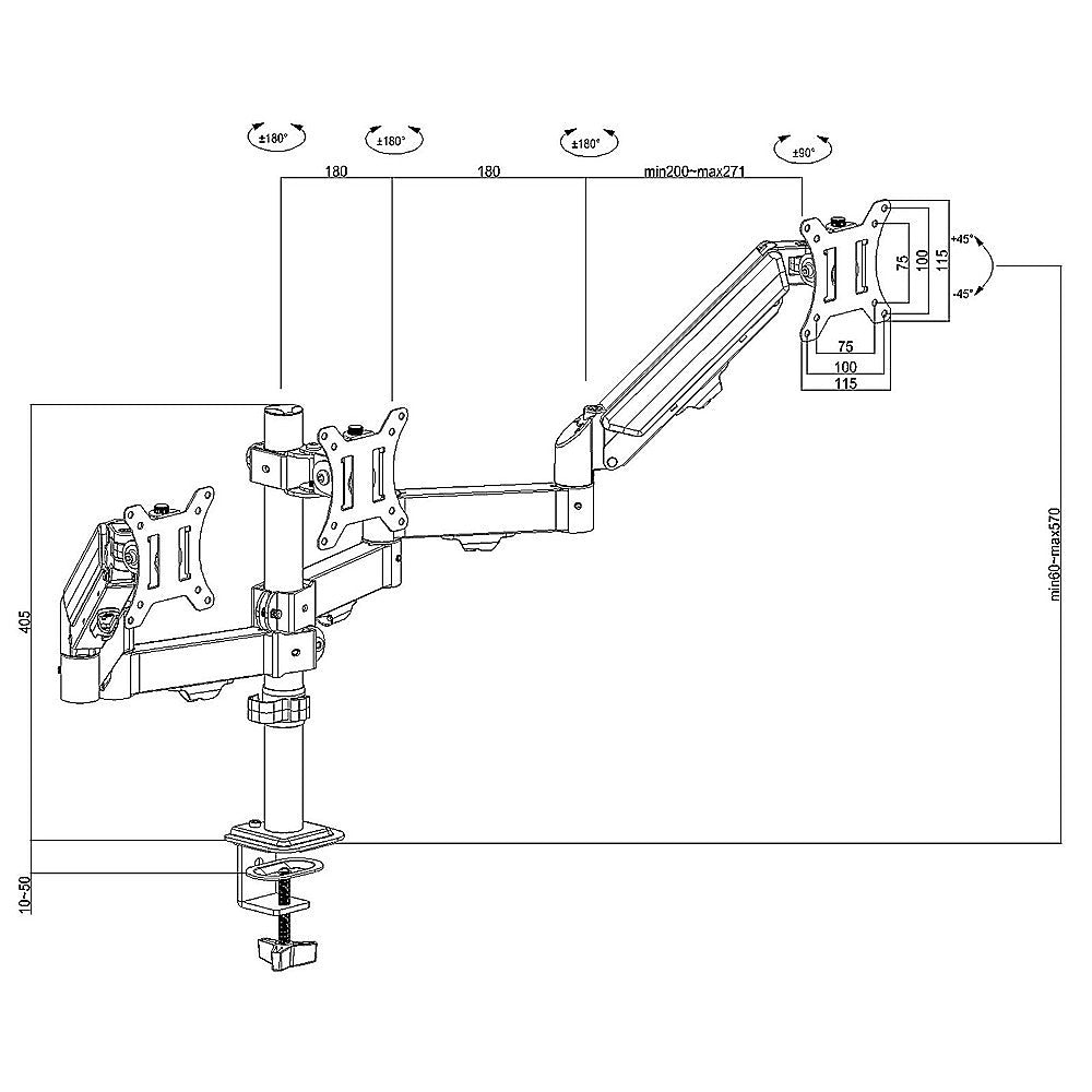 Triple Monitor Mount Stand - Desk Clamp with 3 Adjustable Arms for Multi-Screen Setup V63-954151