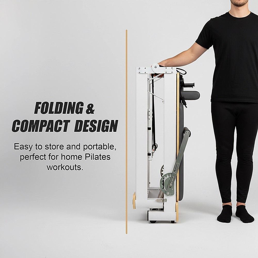 Folding Pilates Reformer Machine - Home Workout Bed for Full Body Fitness Training V63-954181