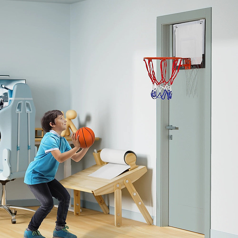 Indoor Mini Basketball Hoop Set - Door Mounted Backboard Kit with Ring & Ball V63-954191