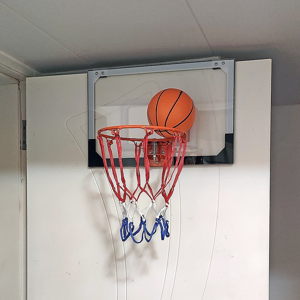 Indoor Mini Basketball Hoop Set - Door Mounted Backboard Kit with Ring & Ball V63-954191